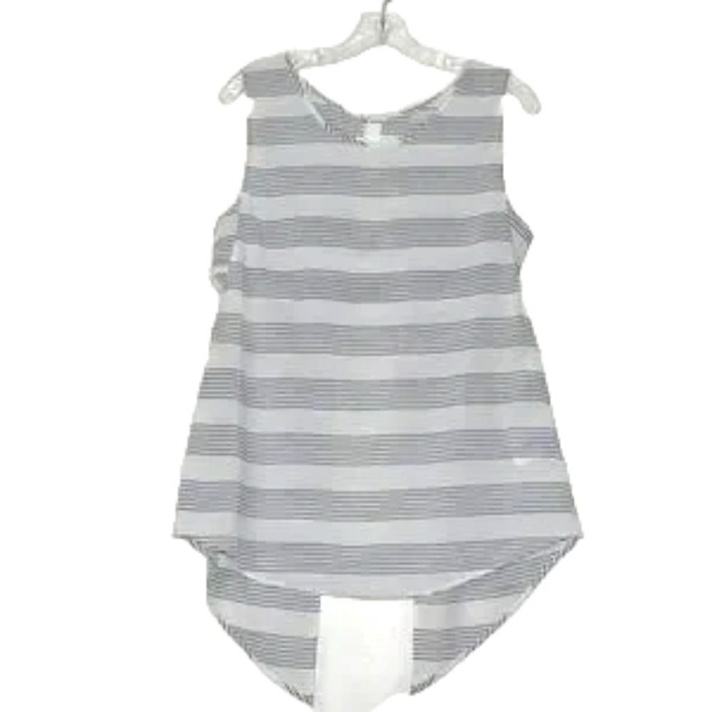 GB Semi Sheer Sleeveless Open Back Coverup Tank Top White Blue Stripe Size M